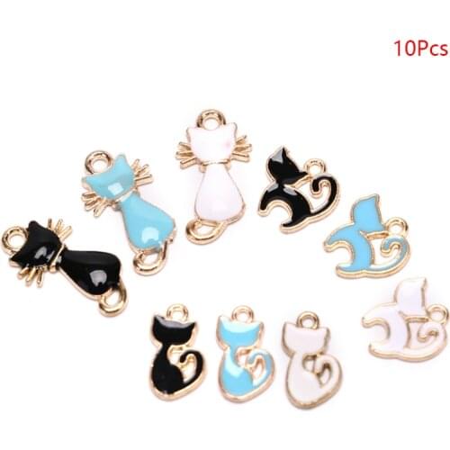 10Pcs/Set Enamel Alloy Cat Charms Pendant Jewelry Finding DIY Craft Making Gift For Jewelry Making Hot Sale