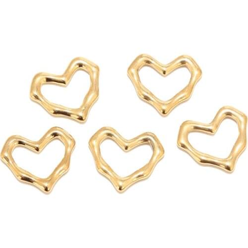 10pcs Stainless Steel Gold Plated 17*19mm Pendants Heart Charm Connectors For DIY Jewelry Necklaces Bracelets Making Findings