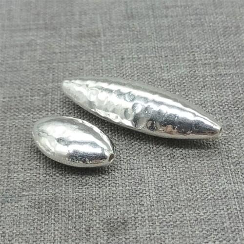 2 Pieces of 925 Sterling Silver Shiny Hammered Oval Olive Beads for Bracelet
