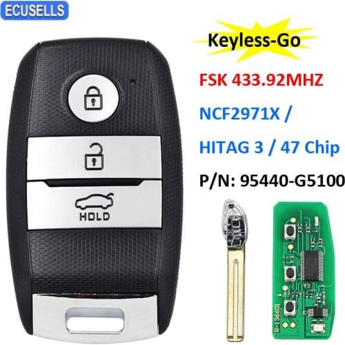 3 Button Keyless-Go Remote Smart Key FSK 433.92MHz NCF2971X / HITAG 3 / 47 Chip P/N: 95440-G5100 KIA7 for Kia Niro 2016 - 2018