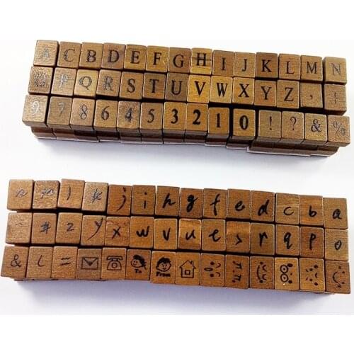 4sets/lot 3 Design Romantic Handwriting Alphabet Letter Wooden Stamp Set Vintage Wooden Craft Box Rubber Stamp