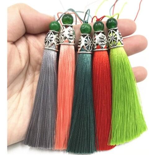 5PCS 9cm Green beads silk tassel fringe sewing bang tassel trim decorative curtain tassel for craft jewelry DIY graft making