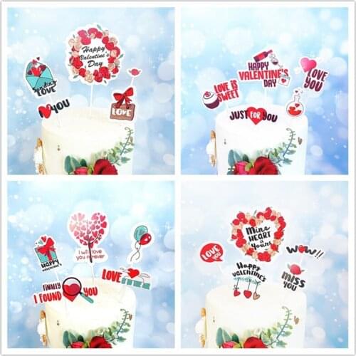 5 Pcs Heart / Gift Box /Balloon Wedding Cake With Hearts Flags Boy & Girl Birthday Party Cake Baking Decor Birthday Cake Flags