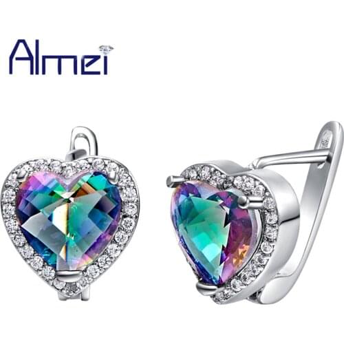 Almei 50% Off Multi-color Earrings Stud Fashion Small Heart Bride Earring Rainbow Stone Jewelry for Women Evening Ohrring R765
