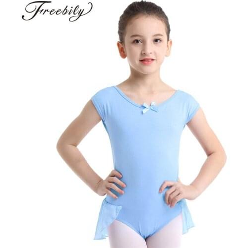 Kids Girls Ballet Leotard Swimsuit for Dancing Girls Cotton Chiffon Raglan Cap Sleeves Ballet Dance Gymnastics Leotard Bodysuit