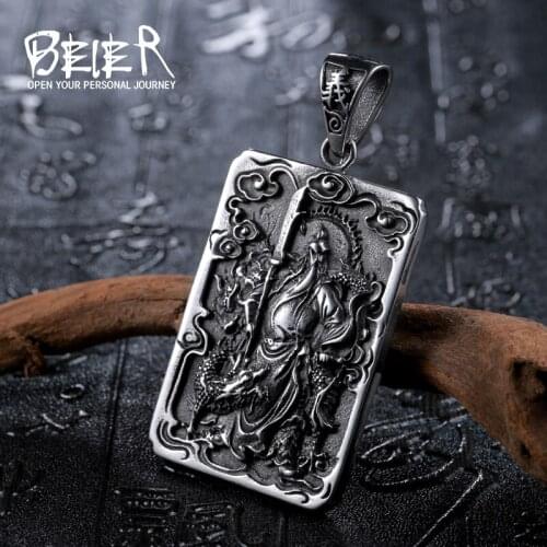 Beier Stainless Steel Punk Hollow out Valkyrie Guan Yu Pendant Chain Necklace men Jewelry LLBP8-225P