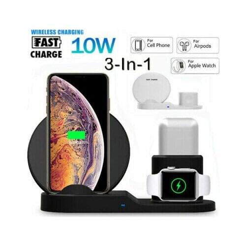3 in 1 Wireless Charger Stand for iPhone Qi Wireless Fast Charger Dock for Airpods Apple Watch Series 4/3/2/1 for iPhone X 8 UM