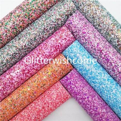 Glitterwishcome 21X29CM A4 Size Synthetic Leather, Chunky Glitter Fabric, Glitter Fabric Sheets for Bows, GM936A