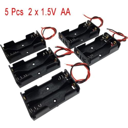 5Pcs AA Battery Case 2 x 1.5V AA Battery Holder Battery Box Black Wire Leads
