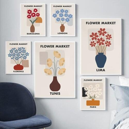 Flower Shop Sign Posters and Prints Florist Gift Flower Market Paris Florence Lima Tunis London Canvas Painting Pictures Decor
