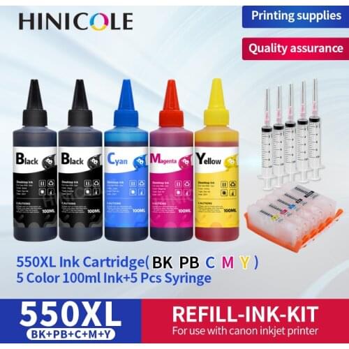 HINICOLE Printer Bottle Ink PGI-550 CLI-551 PGI550 Refillable Ink Cartridges for Canon PIXMA IP7250 IX6850 MG5450 MG5650 MX925