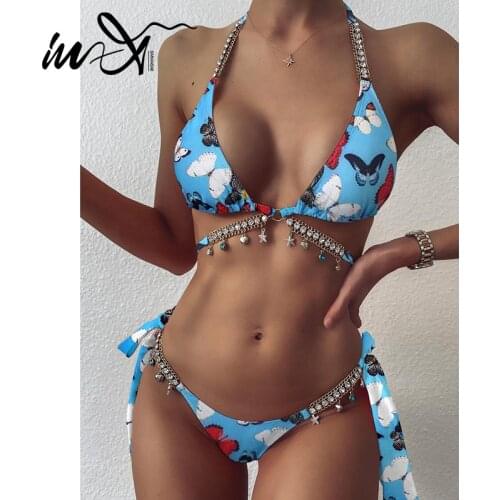 In-X Sexy diamond bikinis 2020 mujer Shimmer shiny swimsuit women swimwear Push up swimwear women halter neck bathing suit swim