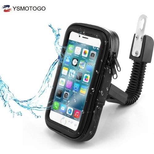 Motorcycle Phone GPS Holder Stand Mount with Water Resistance Zipper Case Rear View Mirror Mount for iPhone 8, XS,Galaxy S9
