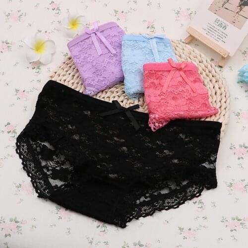 4-Pack Summer Girls Short Panties Lace Floral Young Girl Briefs for Teenage Underpants Candy Colors Kids Underwear Pants 9-20T