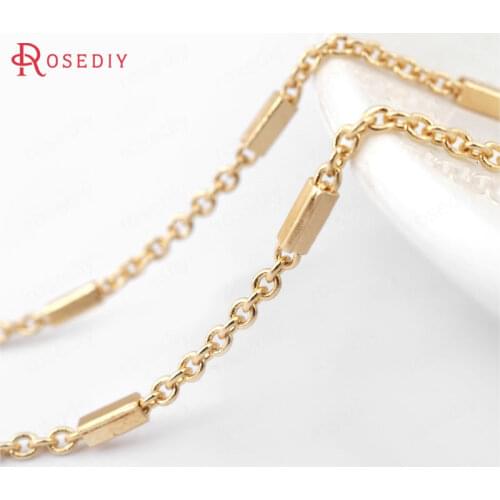 2 Meters 1.6MM 24K Champagne Gold Color Copper Round O Shape Link with Rectangle Tube Chains Necklace Chains High Quality