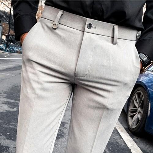 Mens Suit Pants Formal Pants New Stretch Slim Solid Color Straight Dress Pants Fashion Boutique Mens Clothing Ankle Trouser