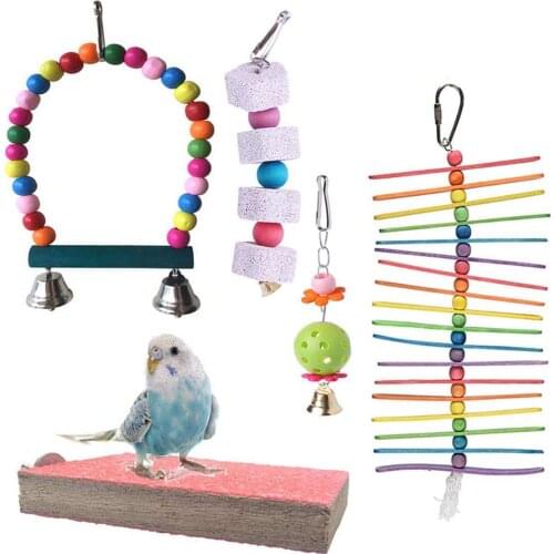 Pack Of 5 Bird Chewing Toy Bird Hanging Bell Bird Ladder Pet Bird Cage Hammock Swing For Parakeets, Cockatiels, Macaws, Pa
