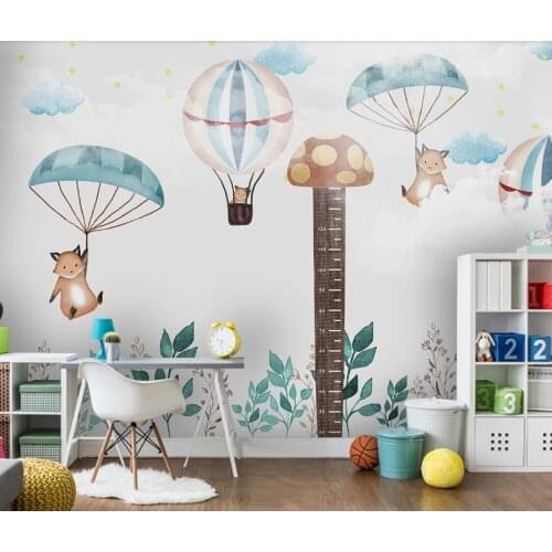 Kids Bedroom Wall Mural Carton Height Sticker Hot Air Balloon Wallpaper Children Room Wall Paper Roll Wall Decor Papel De Parede