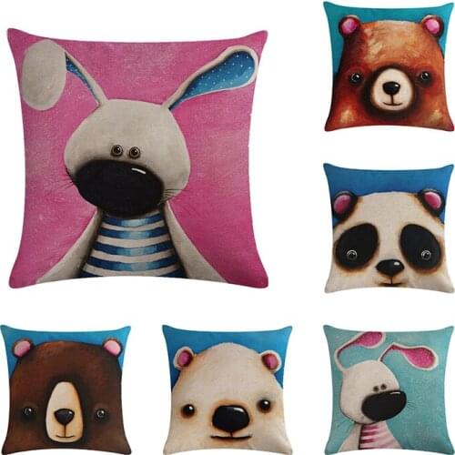Cartoon Animal Pillowcase Bear Panda Rabbit Cushion Covers Decoration For Home Decor Cotton Linen 45x45cm Throw Pillow Cover