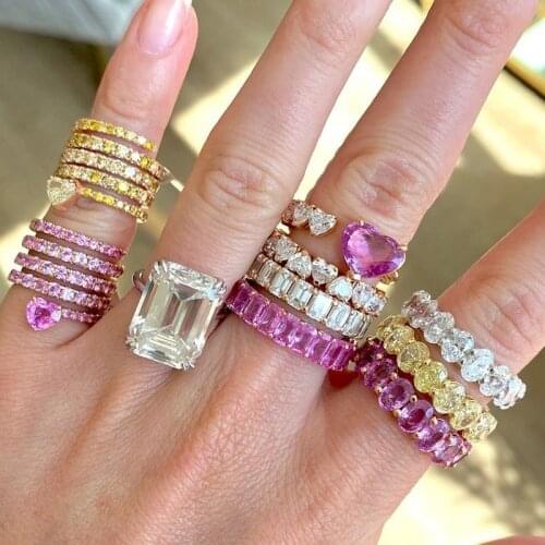 2021 New Luxury White Pink Cz Crystal Paved Open Adjusted Size Charm Finger Ring For Women Girl Engagement Band Wedding Jewelry