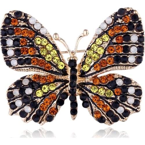 New Hot Colored Butterfly Rhinestone Pins Badge Brooch For Women Fashion Jewelry Accessories Boutonniere Enamel Pin Broszka AZ65