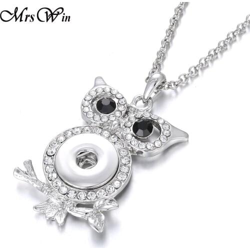 New Rhinestone Owl Pendant Metal Snaps Button Necklace Fit DIY 18mm 20mm Snap Buttons Jewelry for Women