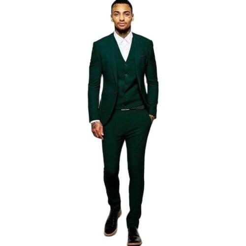 Customize Slim Fits Green Mens Evening Dress Toast Business Suit Handsome Groom Tuxedos (Jacket+Pants+Vest+Tie) K:158