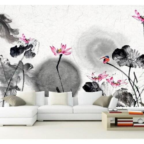 Custom 3D murals,Fresh lotus leaf Chinese background papel de parede,hotel restaurant living room sofa TV wall bedroom wallpaper