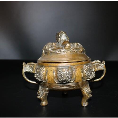 Home Christmas Decorations Gifts,Antique Collection Old Chinese Copper 9 Dragon Censer/Metal Incense Burner
