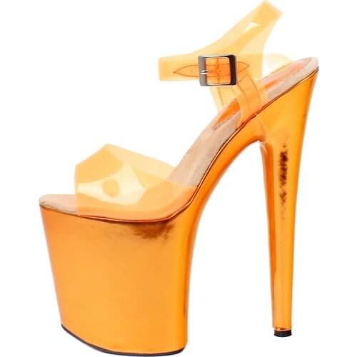 Jialuowei 20CM Super High Heels Platform Ankle Strap Transparent PVC Women Sexy Sandals Big Size 36-46