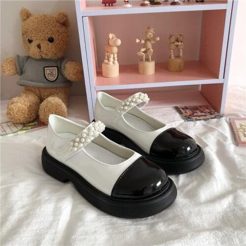 White Black Pu Leather Lolita Shoes Female Japanese Jk Uniform Big Head Mary Jane Anime Sweet Cute Girls Cosplay Harajuku Gothic