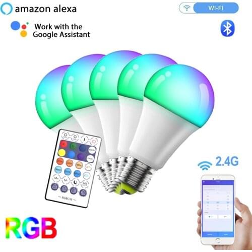 Home Smart RGB Full-color Wifi Bulb Dimmable Light Timer Bluetooth Remote Control Mobile Phone Three Modes Compatible With Alexa