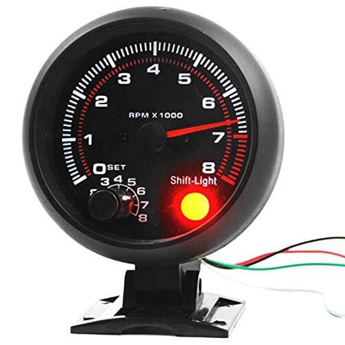 Universal 3.75 Inch 12V White LED Backlit Tachometer Gauge with Red Shift Light for Auto Gasoline Car, 0-8000 RPM Accessories