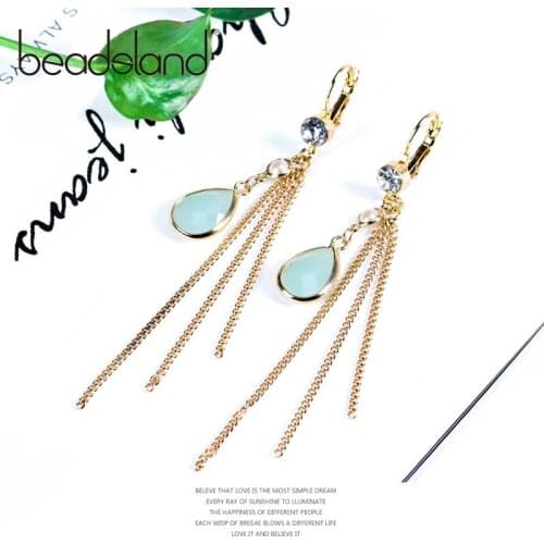 Beadsland Drop Earrings Nature Stone Beads With Long Metal Tassels Fashion Bohemia Women Girls Dancing Party Christmas Gift38514
