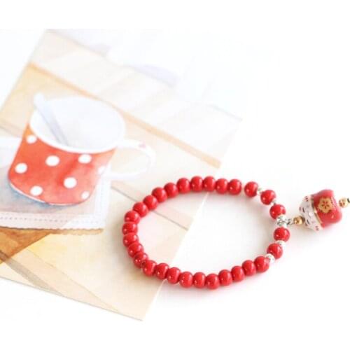 Japanese Style Fashion 100% Handmade Ceramic Colorful Lucky Cat Lucky Ice Crack Beads Bracelet & Bangles for Lover Gift