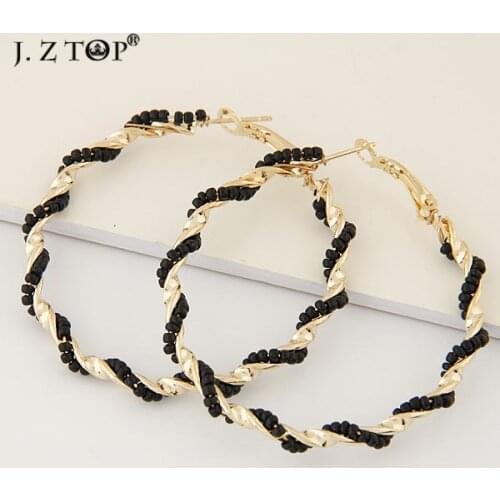 JZTOP New brinco de argola Multicolor Beads Twisted Hoop Big Earrings Acrylic Fine Circle Earrings For Women brinco argola