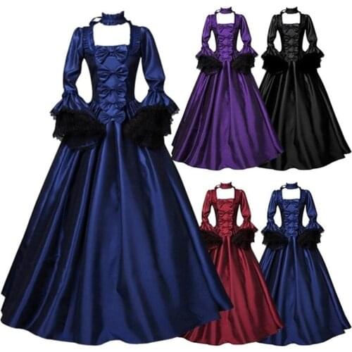 Medieval Renaissance Halloween Costumes for Women Adult Victoria Vintage Lace Elegant Court Middle Ages Carnival Cosplay Dress