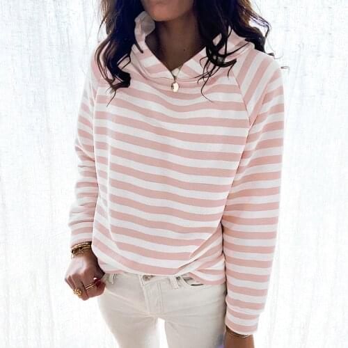 Women Casual Stripe Print Hoodies Sweatshirts Long Sleeve Pullover Autumn Loose Sweatshirt Tops Sudadera Mujer Streetwear #40