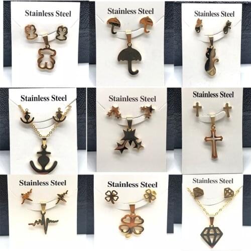 Fashion Stainless Steel Necklace Set For Women Gold And Silver Color Love Electrocardiogram Pendant Necklace Engagement Jewelry