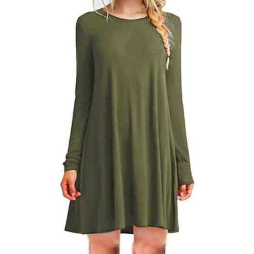 Womens Plus Size Long Sleeve Loose Midi Long T-Shirt Dress Solid Color Casual Pleated Swing Round Neck Pullover Streetwear S-2XL