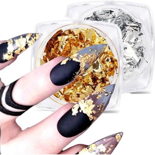 1 Box Colorful Nail Foils Irregular Nail Sticker Paper Gold Sliver Nail Flakies DIY Beauty Design For 3D Nail Art Decorations