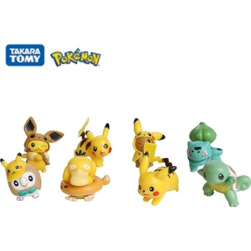 8Pcs/Set Pokemon Anime Figures Pikachu Bulbasaur Squirtle Psyduck Owl Pet Collection Decoration Model Dolls Kids Birthday Gifts