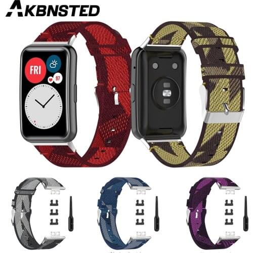 AKBNSTED Colorful Nylon Canvas Replacement Fashion Sport Strap For Huawei Watch Fit Smart Watch Wristband For Huawei Watch Fit