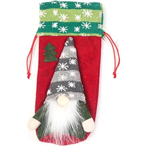 B0KB Christmas Gnome Wine Bottle Cover Swedish Tomte Gnomes Wine Bottle Bags for Xmas