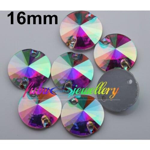 Free Shipping, 100pcs/Lot, 16mm Crystal AB / Clear AB Flat Back #3200 Rivoli Round Sew On Stone