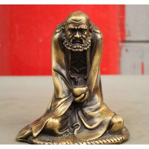Bronze Decoration Pure Brass Good value Lucky 6 Chinese Bronze Copper Bless Arhat Damo Bodhidharma Dharma Buddha Bowl room Art