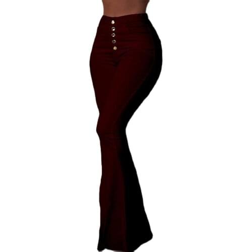 Hot Style Ladies White Black Bootcut Stretch Trousers High Waist Pockets Fishtail Single-breasted Bottons Up Joker Pants S To XL