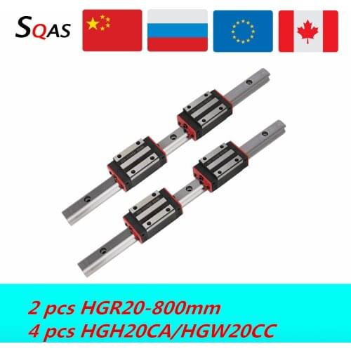 Fast deliver square guide linear rail 800mm 2 PCS HGR20 linear guide +4 PCS HGH20CA /HGW20CC carriage slides blocks for CNC