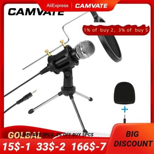 CAMVATE Condenser Microphone With 3.5mm Jack Plug Cable &Foldable Tripod Desk Stand & Mic Support For Interviews/Voice Recording
