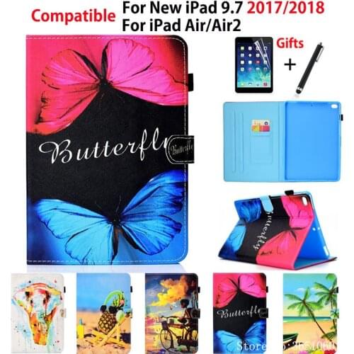 Case For Apple iPad 9.7" 6th Generation 2018 2017 A1822 A1954 Cover For iPad Air 1 2 Funda Fashion Print Coque Shell +Film+Pen